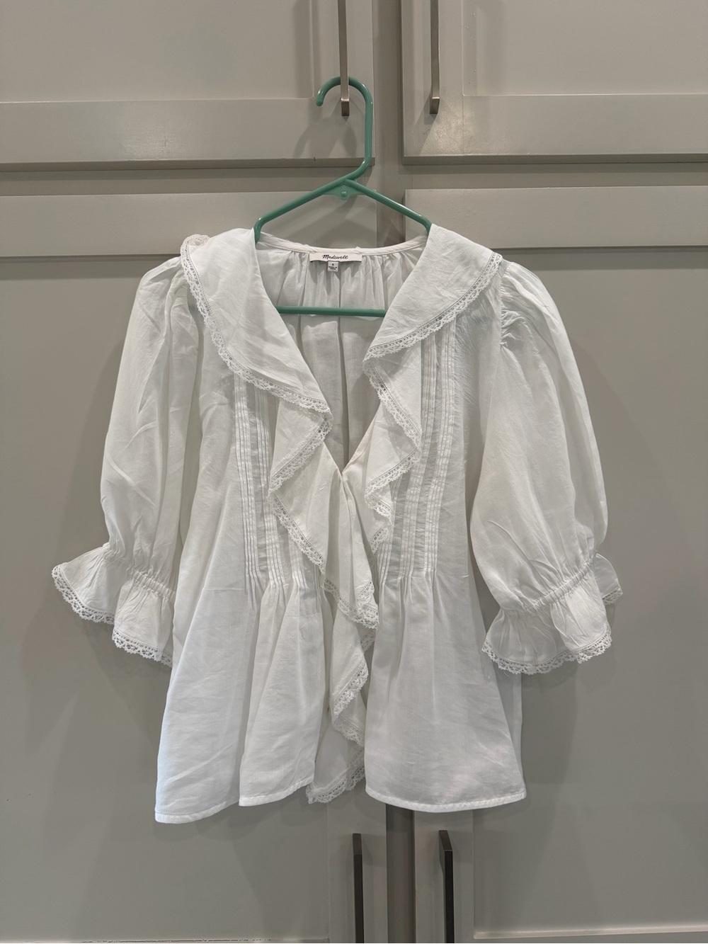 Madewell White Ruffled Lace-Trim Peasant Blouse